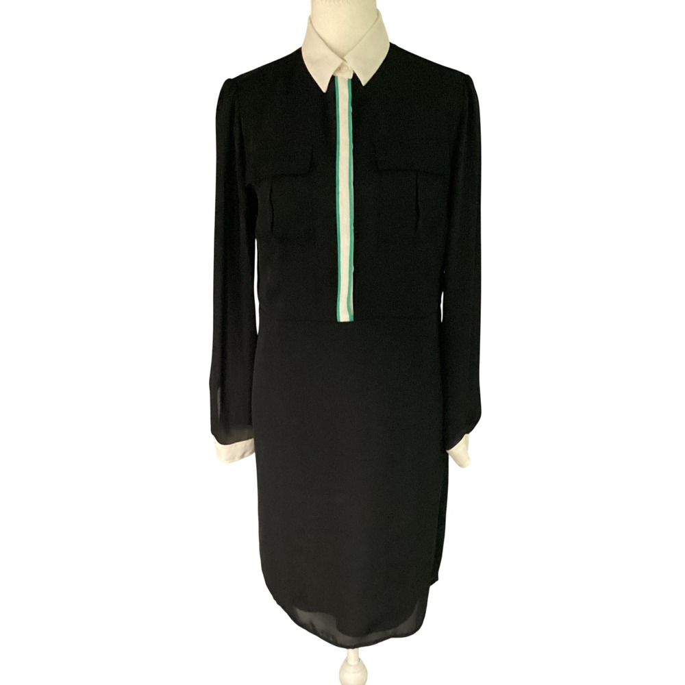 Worthington Shift Dress Womens Size 6 Black White Contrast Collar Preppy Mod - Picture 2 of 9